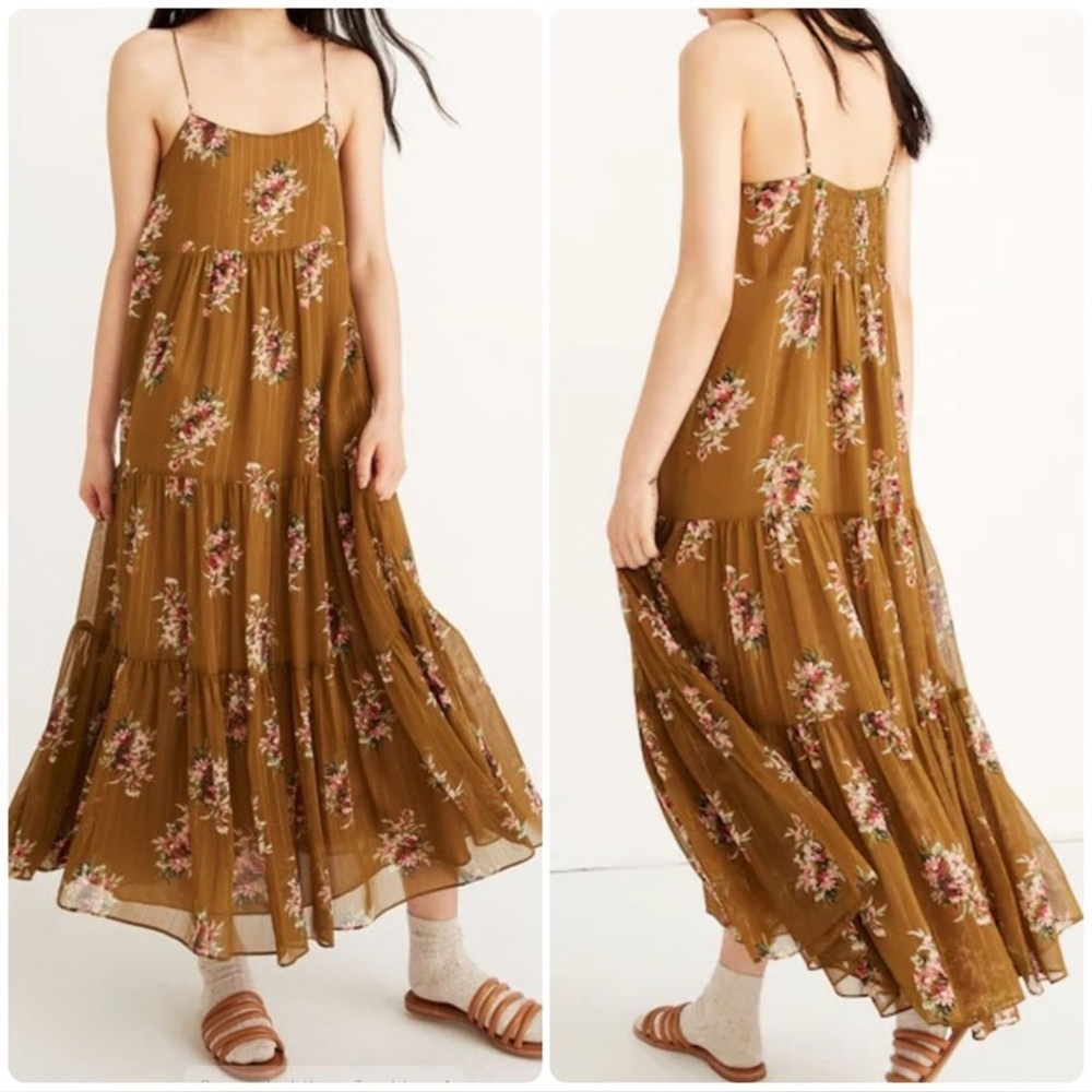 💗 Madewell Cami Tier Floral Olive Midi Dress | Size 2 - Picture 1 of 10
